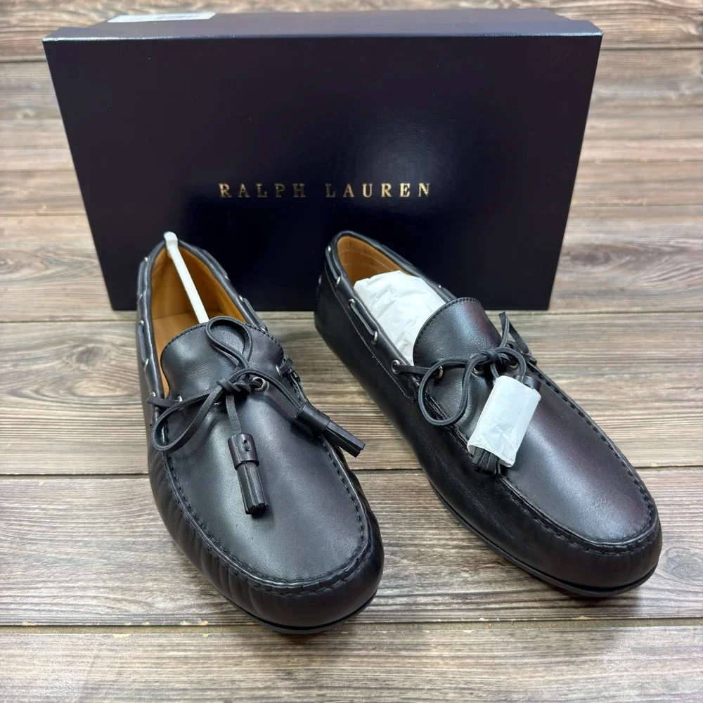 Ralph Lauren Purple Label Mens 10D Harold Tassel Loafers Black Leather Italy New